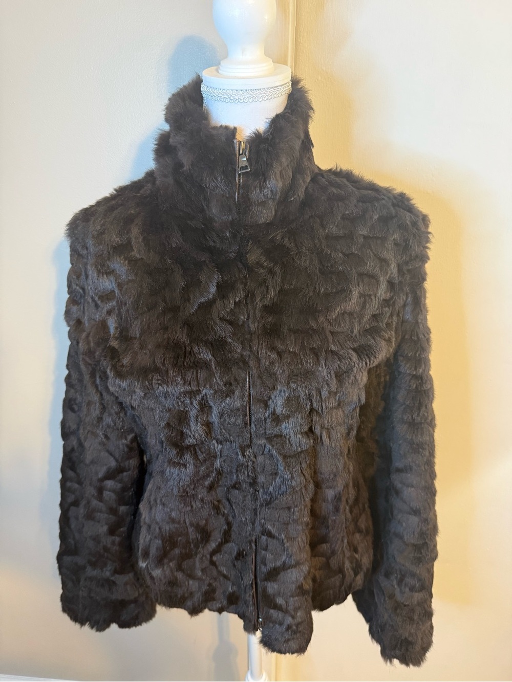 Vintage Guess Faux Fur Bomber Jacket Brown L